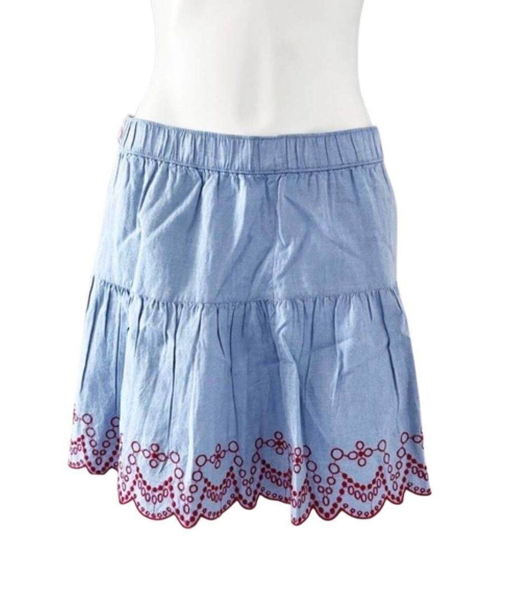 Vineyard Vines Chambray Eyelet Embroidered Ruffle Skirt Size S